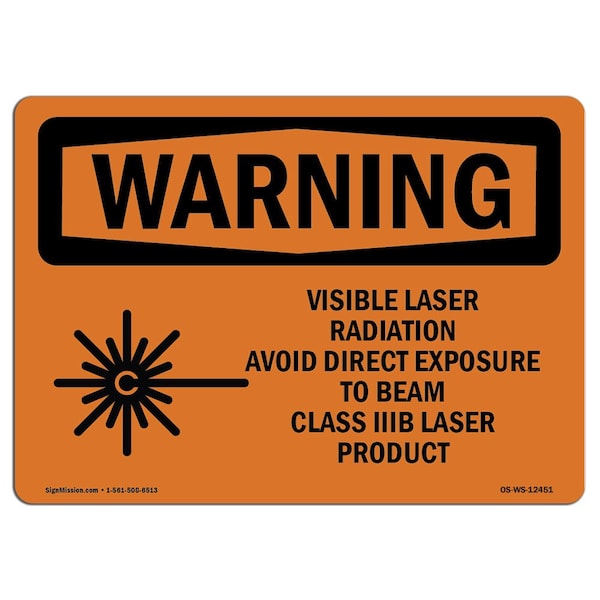OSHA WARNING Sign, Visible Laser Radiation Avoid, 18in X 12in Aluminum, 18" W, 12" H, Landscape